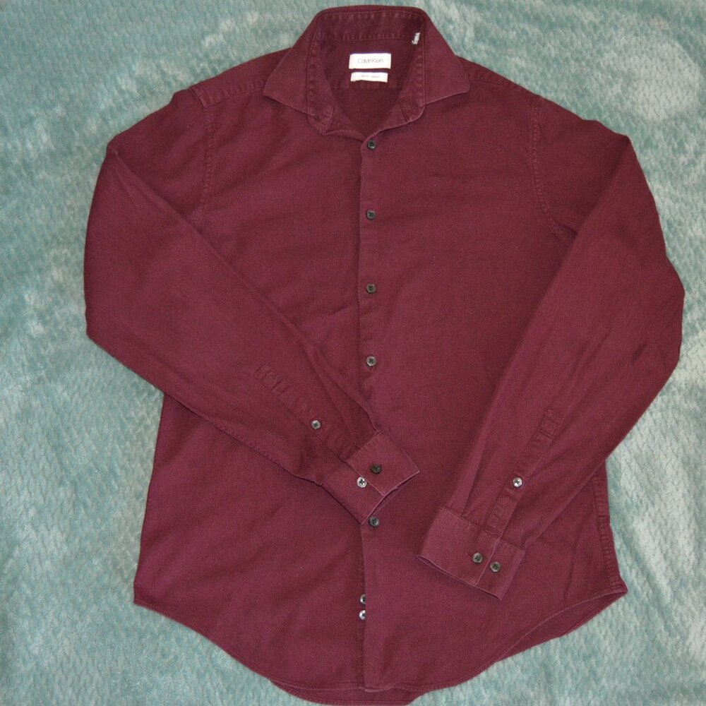 Calvin Klein | Slim Fit Stretch Red Long Sleeve Button Down